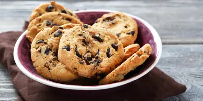 plate of chocolate chip cookies 